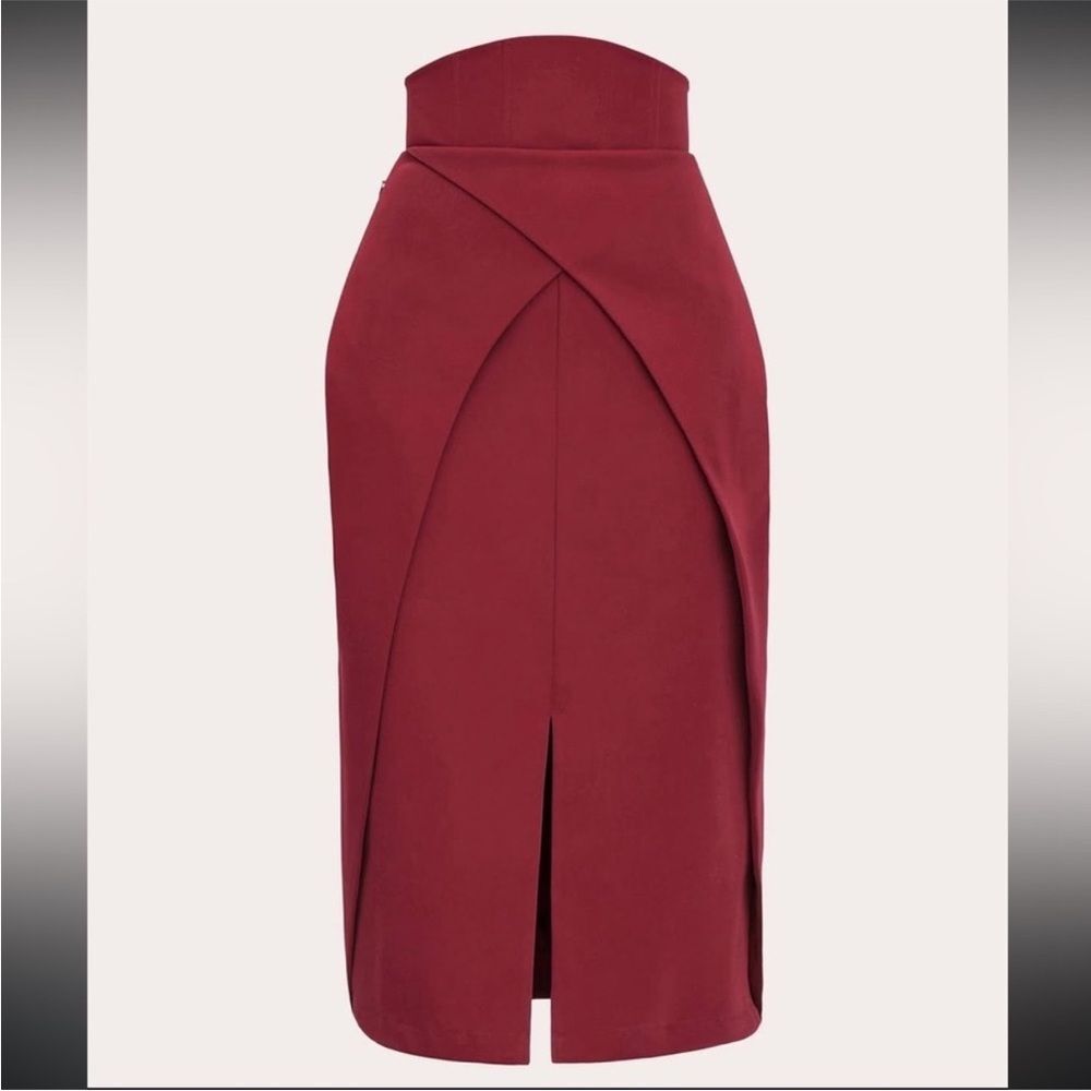 NWT ✨ AS SEEN ON TV ✨ Andrea Iyamah Maroon High Waist Midi Corset Skirt Sz Small